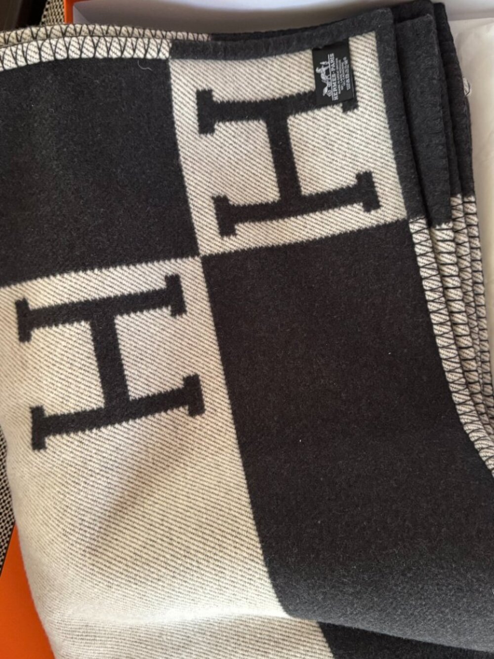 HERMES CLASSIC GRIS FONCE LARGE BLANKET THROW HOME AVALON BLANKET